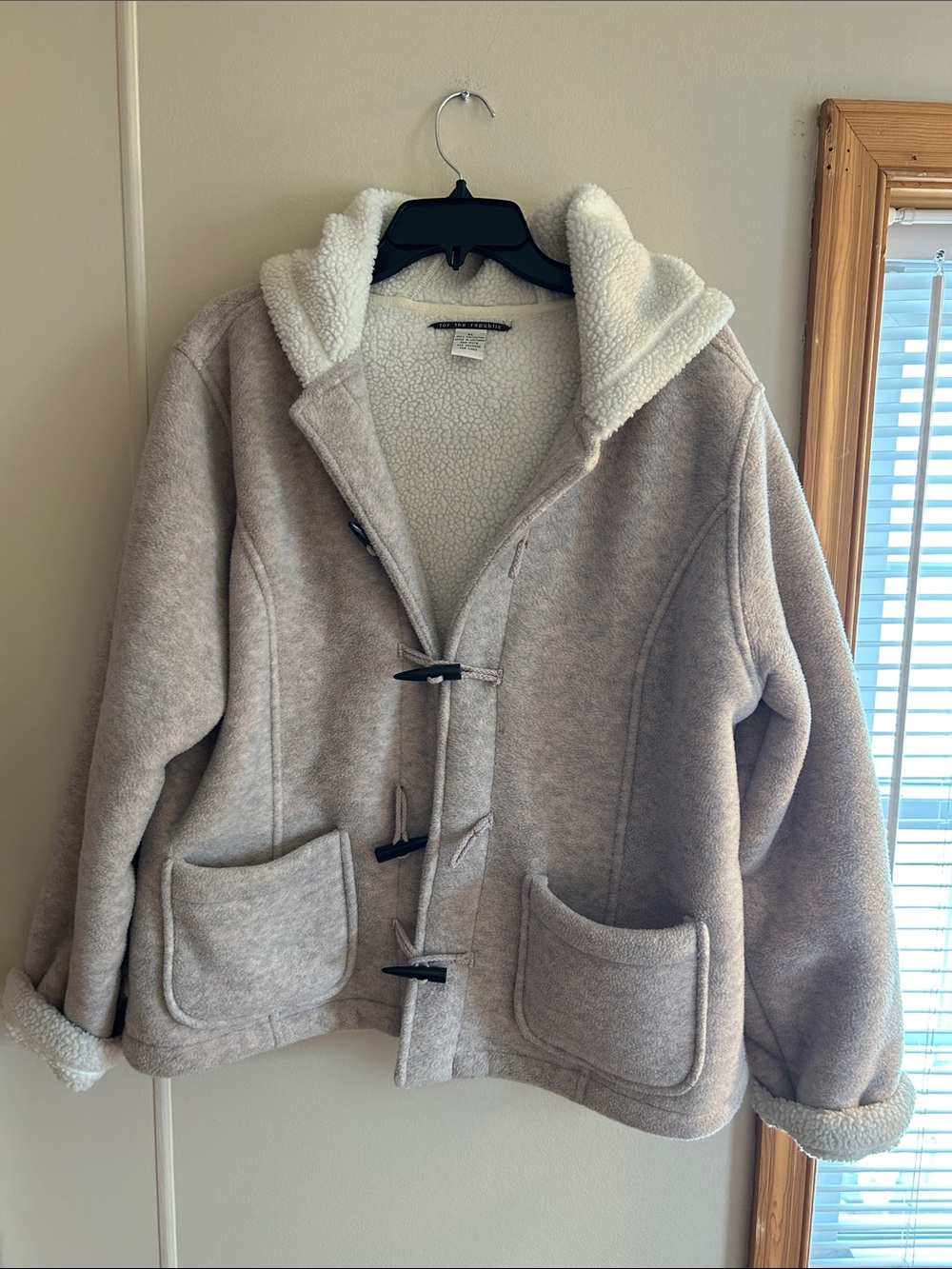 For The Republic Cream Hooded Sherpa-Lined Toggle Peacoat